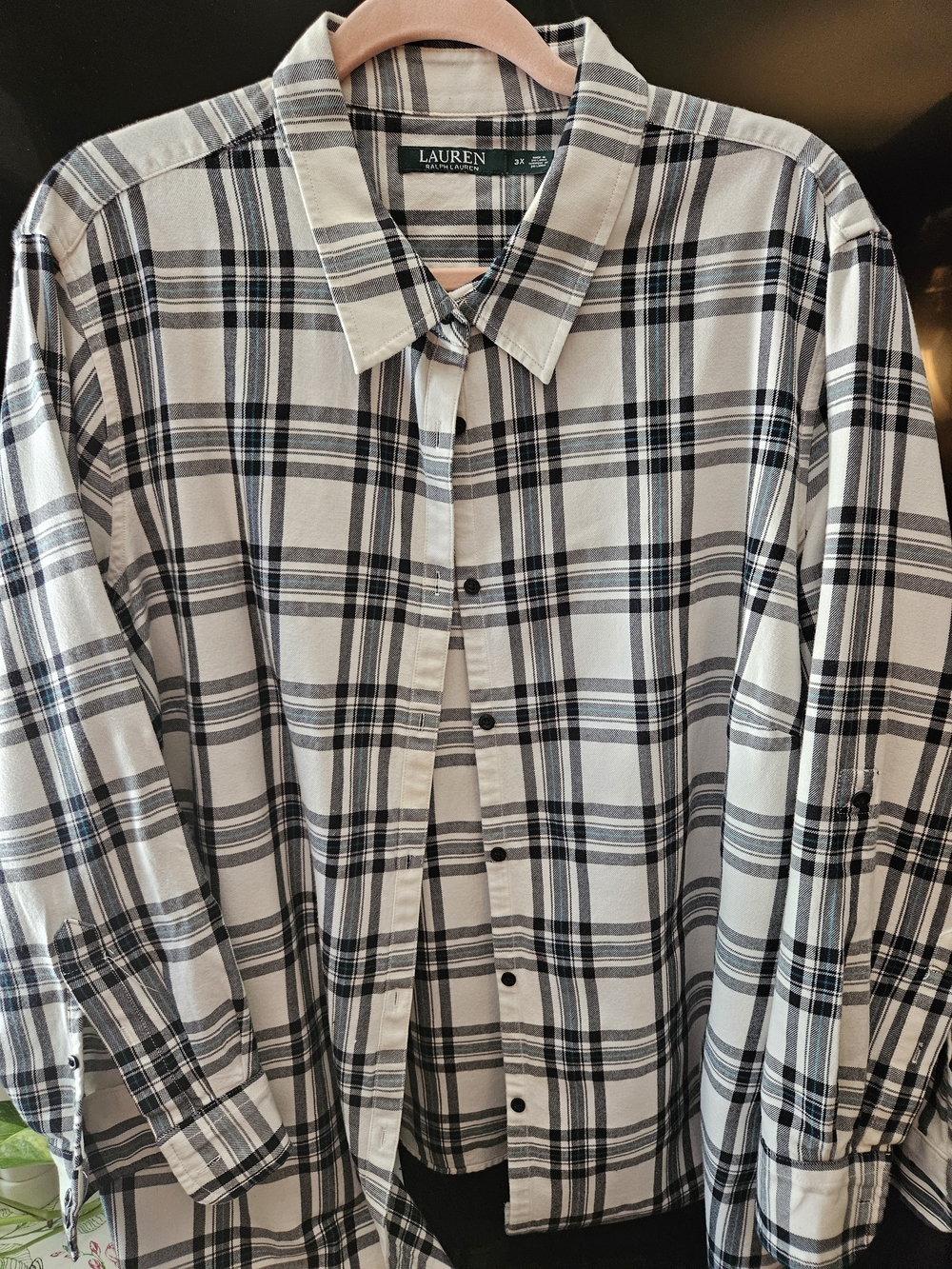 Lauren Ralph Lauren Black and White Plaid Long-Sleeve Button-Down Shirt